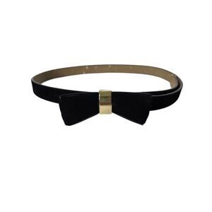Vtg Talbots Womens Black Velvet & Leather Thin Belt Bow w Gold Size XS Y2K